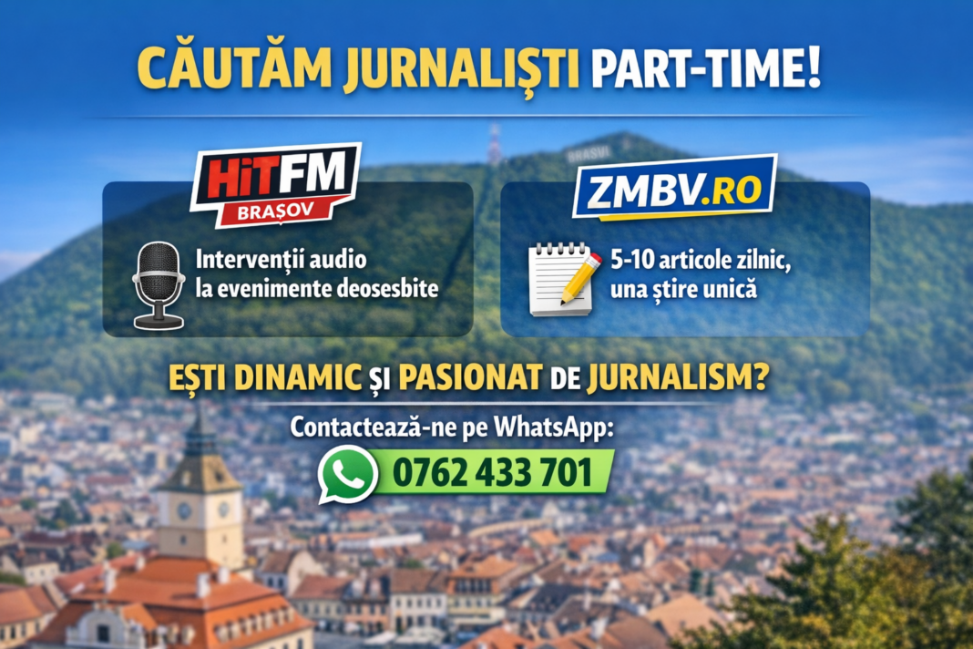 Căutăm jurnaliști part-time. Radio Hit FM Brașov și platforma de știri ZMBV.ro caută jurnaliști colaboratori, part-time.
