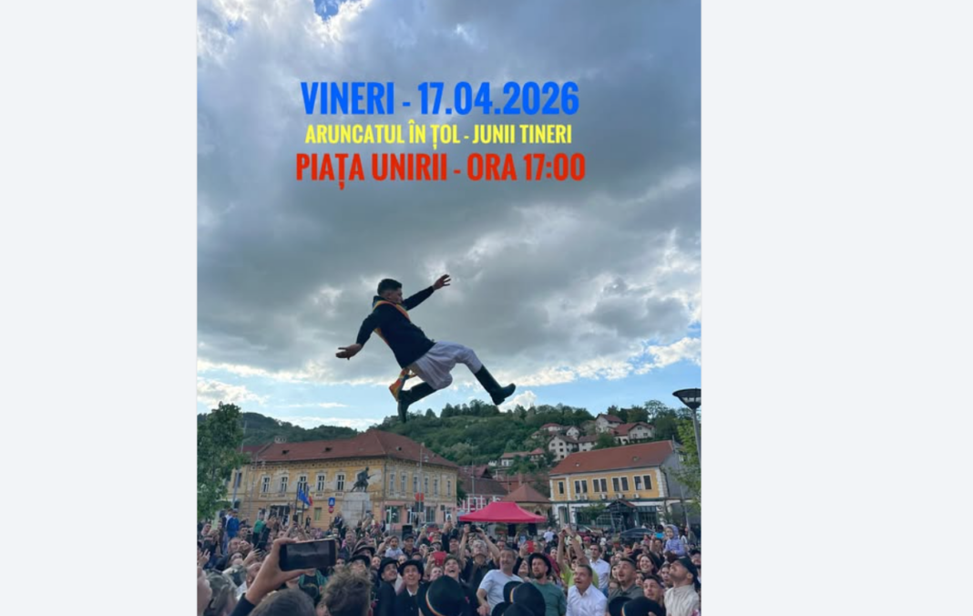 Junii Brașovului vă invită mâine, 17.04.2026, la “Aruncatul în țol”, un ritual de mândrie și bărbăție, păstrat cu sfințenie în Piața Unirii.