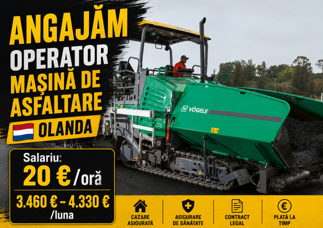 Salariu: 20 €/oră 3.460 € – 4.330 €/luna ANGAJĂM – OPERATOR MAȘINĂ DE ASFALTARE 🇳🇱 OLANDA