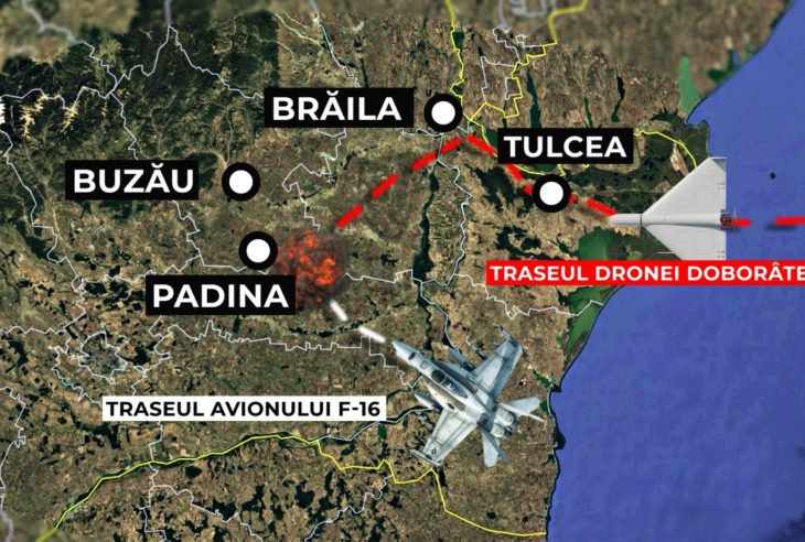 Itinerariul dronei neutralizate de un F-16 românesc: Ținta eliminată la 80 km de capitală