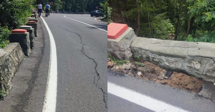 Prăbușirea zidului de sprijin pe drumul spre Poiana Brașov