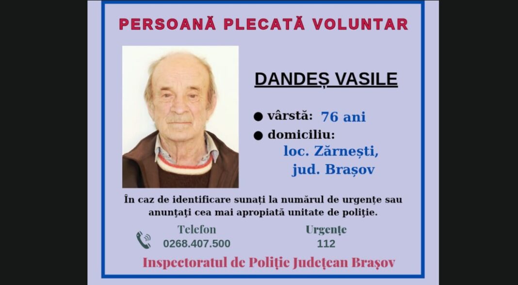 Senior din Zărnești dat dispărut: Apelați 112 dacă aveți informații