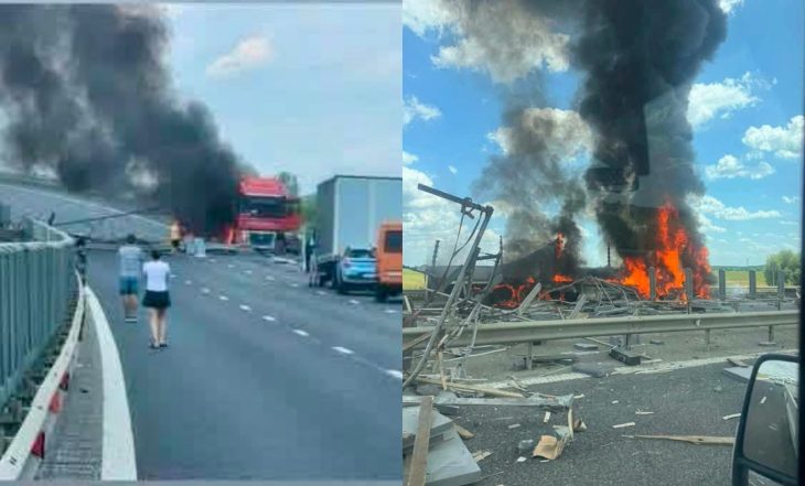 Traficul pe Autostrada A3, perturbat de un incendiu la un TIR. Circulația spre Brașov, complet blocată