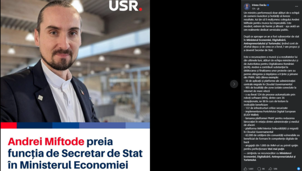 Un nou post pentru un membru USR! Cine este Andrei Miftode, persoana promovată de Darău în fruntea ministerului