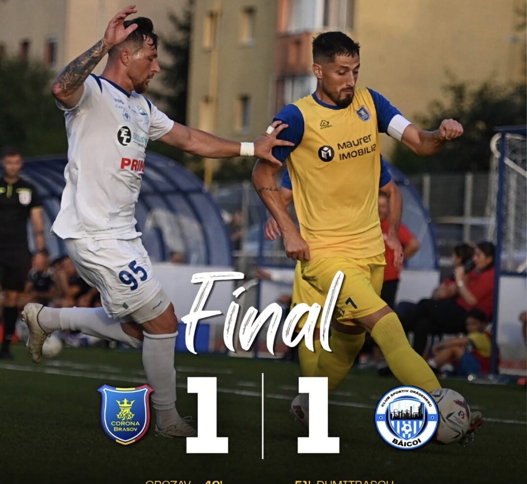Corona Brașov începe Liga 3 cu un egal! Gicu Grozav marchează primul gol pe Stadionul Carpați