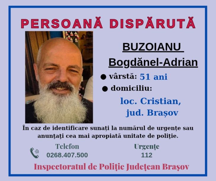 Poliția Brașov în căutarea unui bărbat dispărut din Cristian