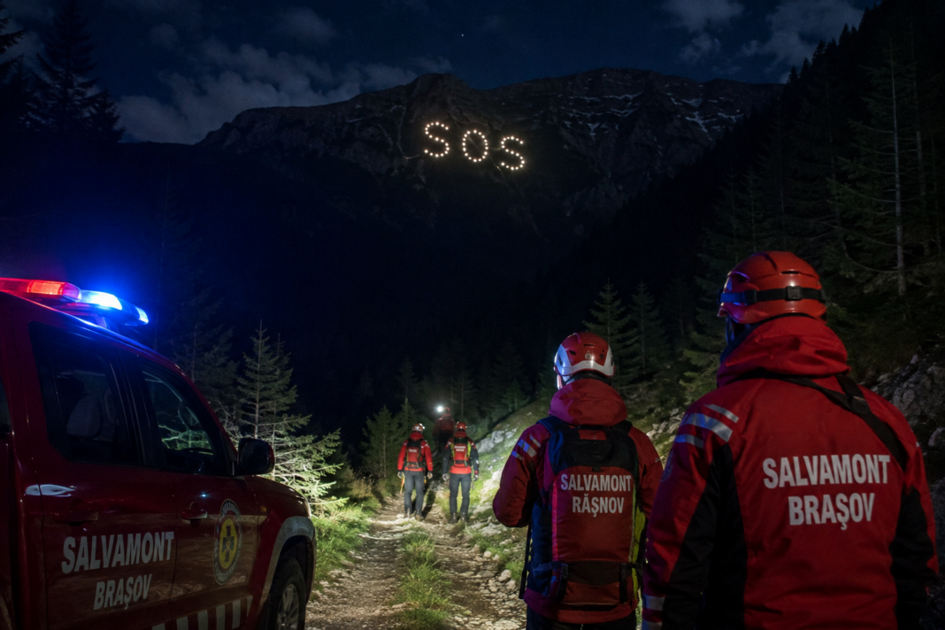 VIDEO. Semnal SOS detectat în zona montană Valea Glăjeriei. Echipa Salvamont Brașov investighează sursa luminilor
