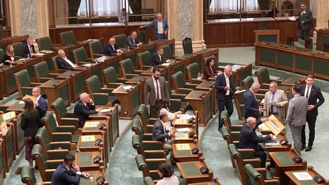 Afișe pro-Georgescu în Parlament: AUR acuză poliția politică