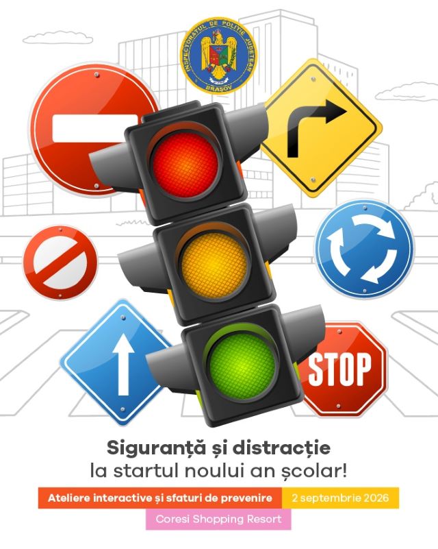 Poliția Brașov organizează la Coresi o lecție interactivă de siguranță pentru copii înainte de școală