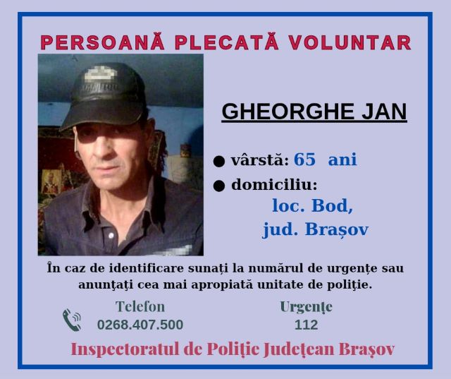 Bărbat din Bod dispărut: Poliția cere ajutorul