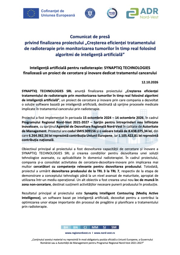 Proiect Inovator: Radioterapie Avansată cu Inteligență Artificială